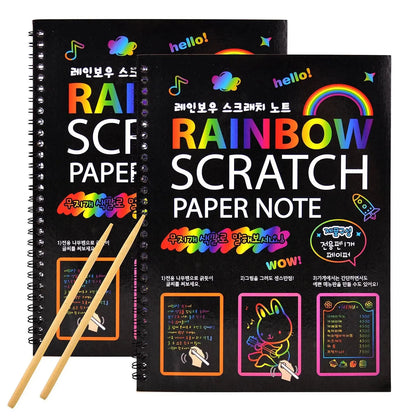 Rainbow Scratch Paper Art Book Neon with Wood Stick