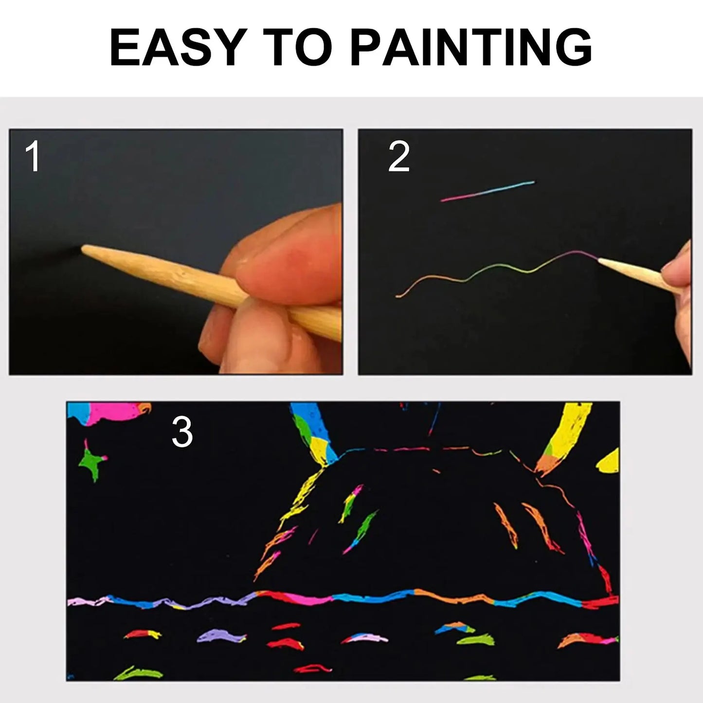 Rainbow Scratch Paper Art Book Neon with Wood Stick